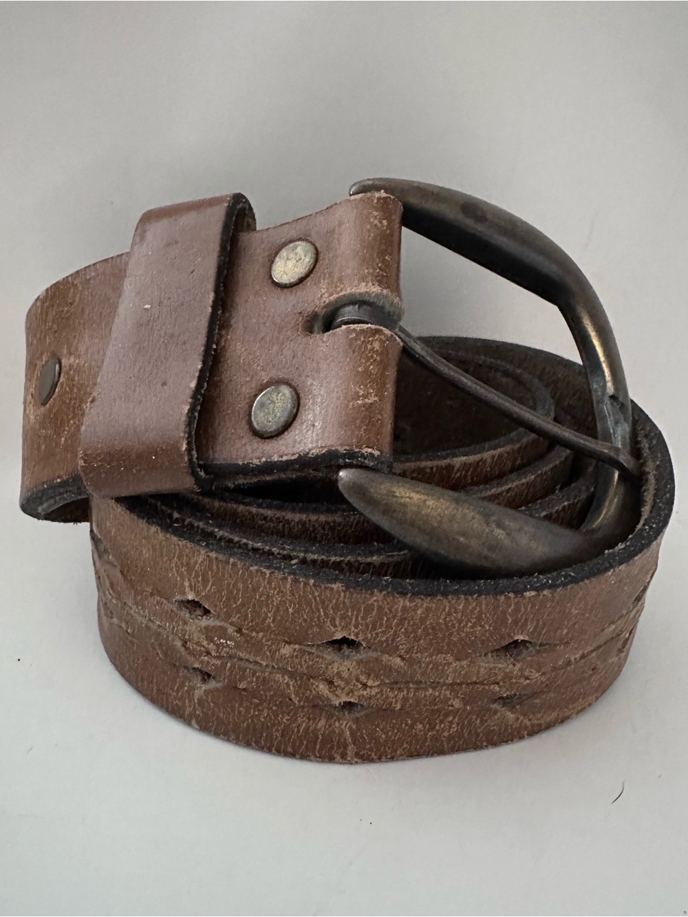 Vintage pierced leather belt brown